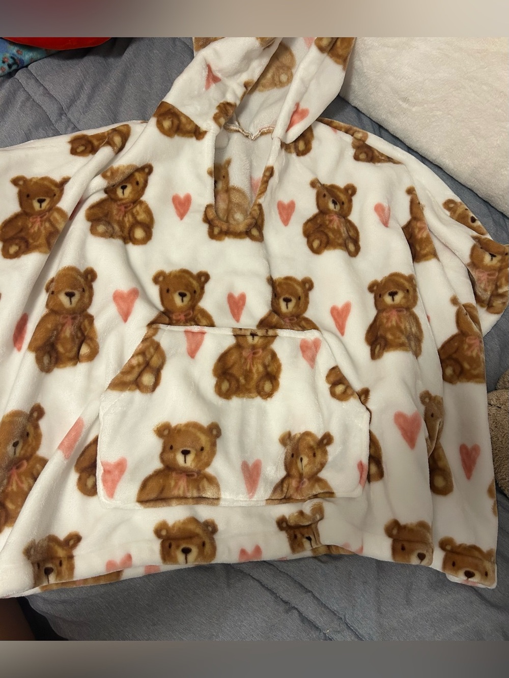 Cozy Teddy Bear Print Poncho - Cream & Brown!
